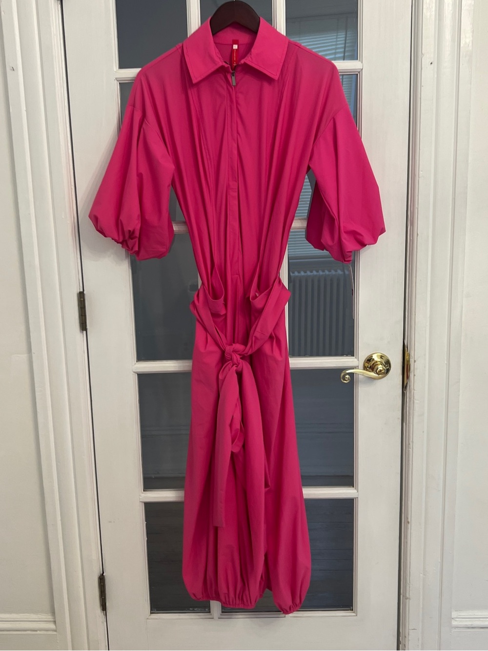 IC COLLECTION Women's Pink Puffer Sleeve Collared Zip Up Jumpsuit Size S